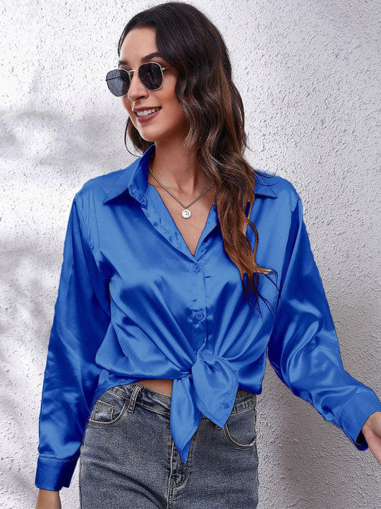 Joele - Women's Blouse with Loose Fit, Button Closure, and Sides Sleeves