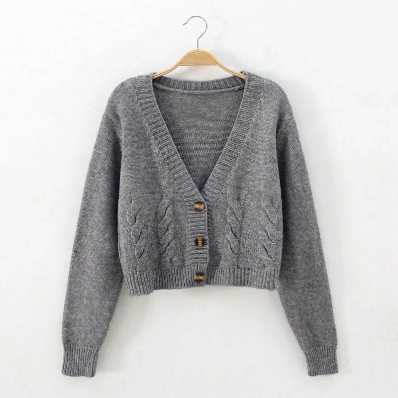 Lynn - V-Neck Cropped Long Sleeve Cardigan Women