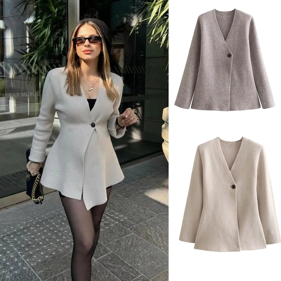 Tara - Single Breasted Solid Knitted Cardigan Coat