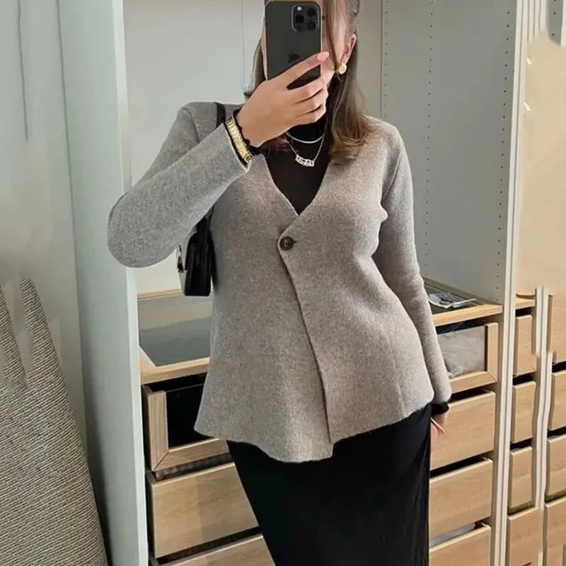 Tara - Single Breasted Solid Knitted Cardigan Coat