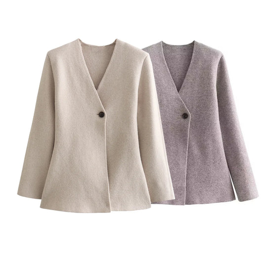 Tara - Single Breasted Solid Knitted Cardigan Coat