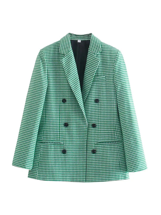 Women's Vintage-style Checked Blazer