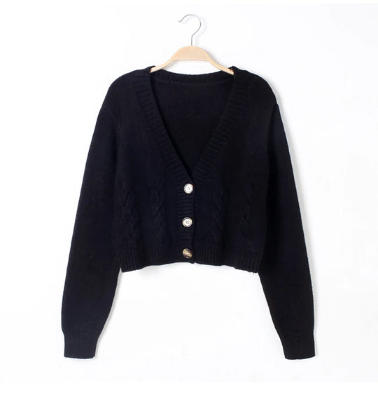 Lynn - V-Neck Cropped Long Sleeve Cardigan Women