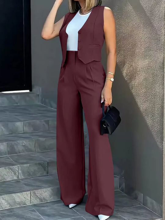 Jessica - Elegant 2-Piece Sleeveless Top and High Waist Pants Set