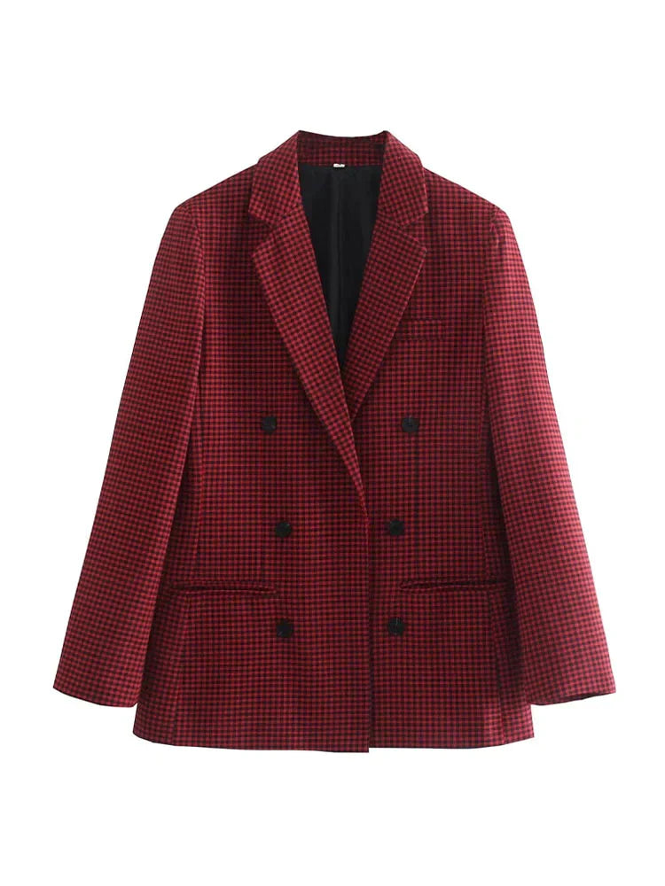 Women's Vintage-style Checked Blazer