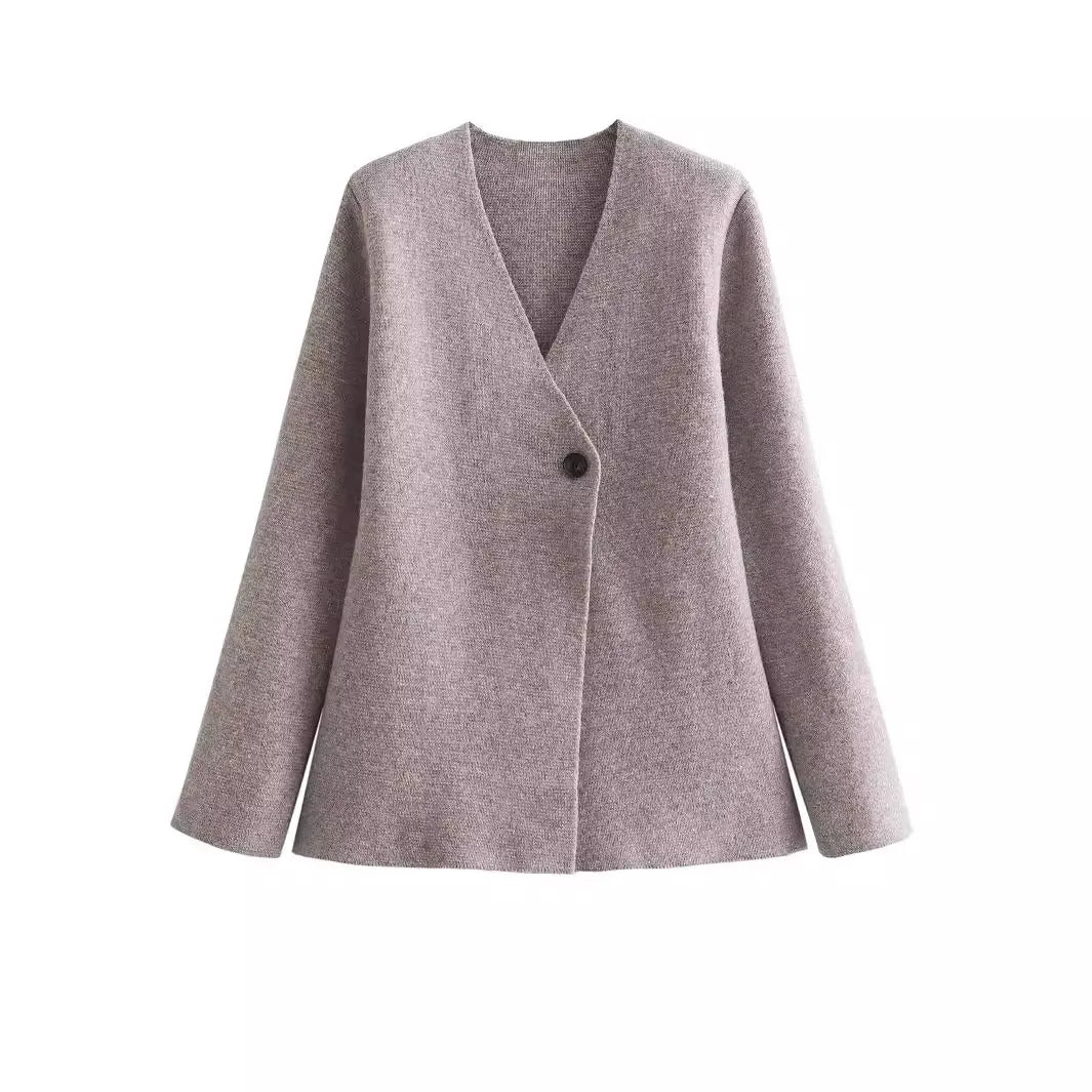 Tara - Single Breasted Solid Knitted Cardigan Coat