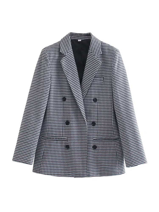 Women's Vintage-style Checked Blazer