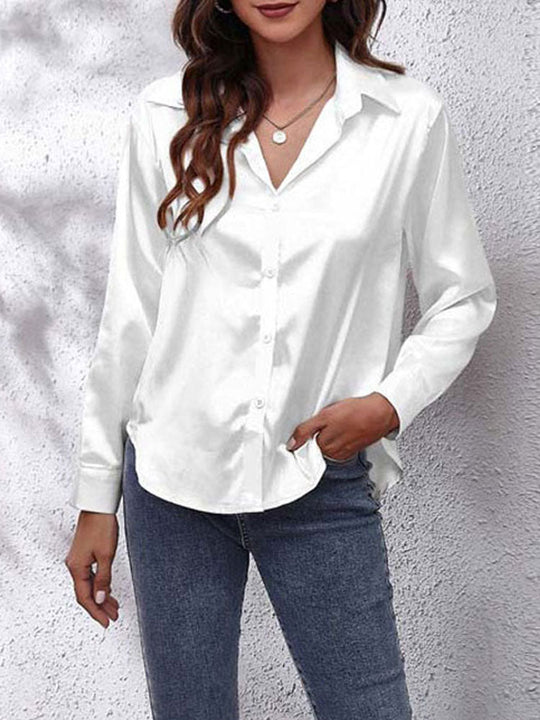 Joele - Women's Blouse with Loose Fit, Button Closure, and Sides Sleeves