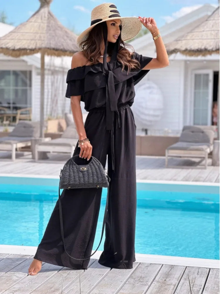 Tessa - Casual Off-the-Shoulder Short Sleeve Jumpsuit