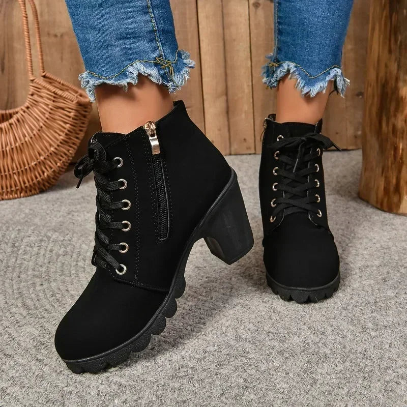 Bobby - Women's Ankle Boots with High Heels and Lace-Up Closure