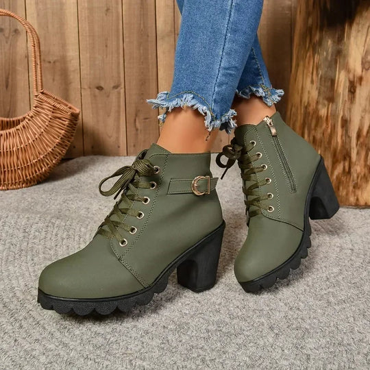 Bobby - Women's Ankle Boots with High Heels and Lace-Up Closure