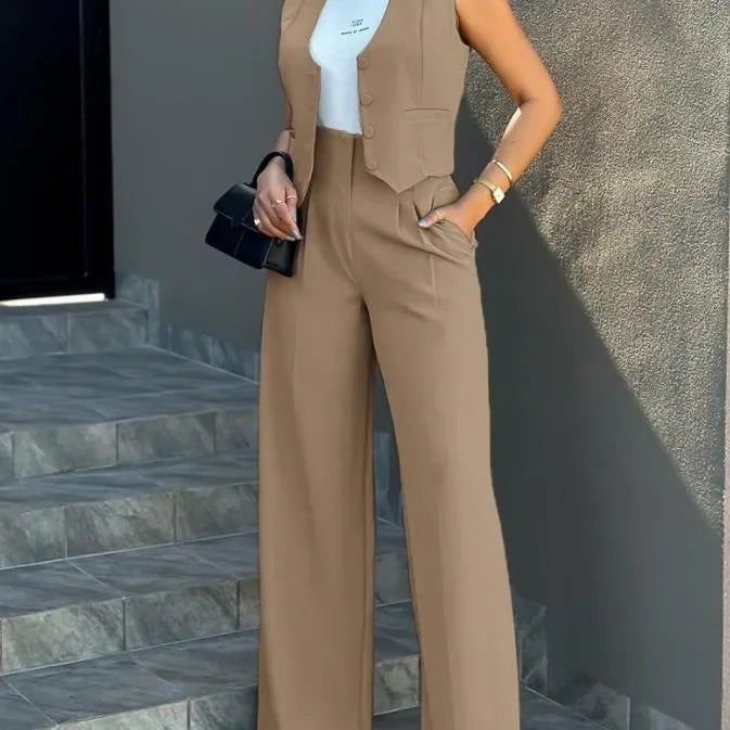 Jessica - Elegant 2-Piece Sleeveless Top and High Waist Pants Set