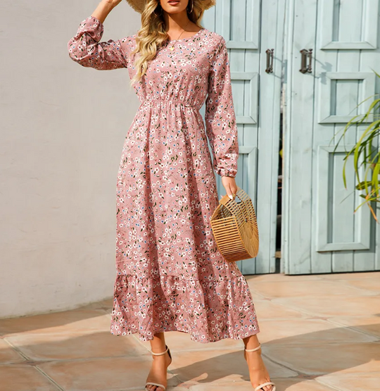 Long-sleeved Dress with Floral Pattern