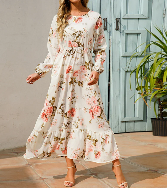 Long-sleeved Dress with Floral Pattern