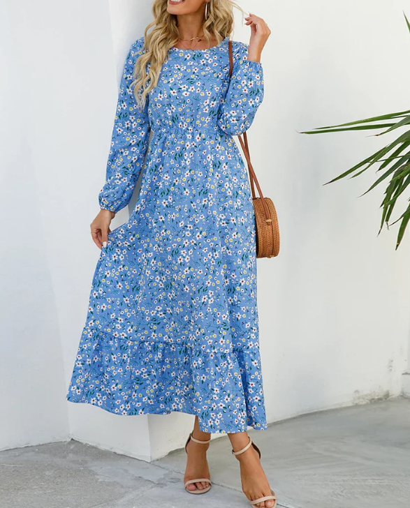 Long-sleeved Dress with Floral Pattern