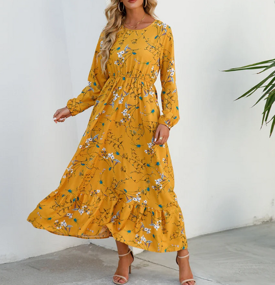 Long-sleeved Dress with Floral Pattern