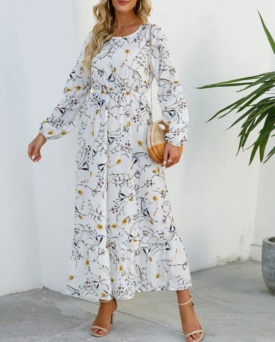 Long-sleeved Dress with Floral Pattern