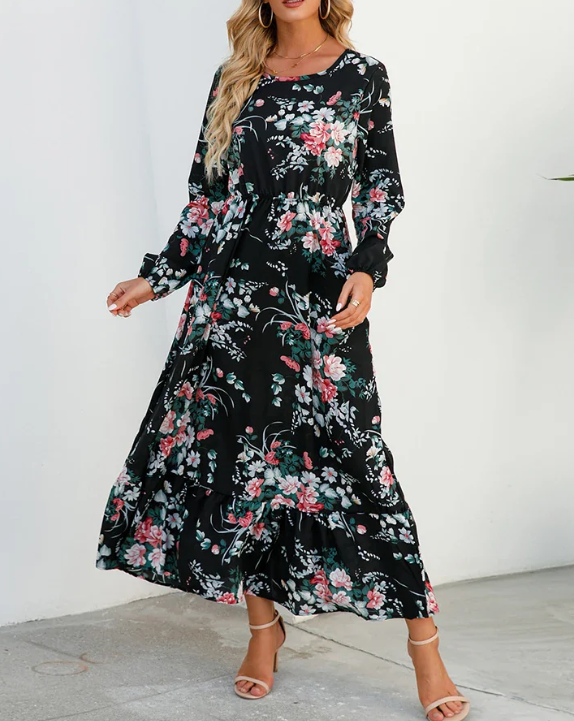 Long-sleeved Dress with Floral Pattern