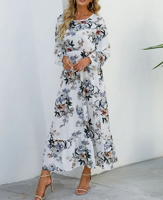 Long-sleeved Dress with Floral Pattern