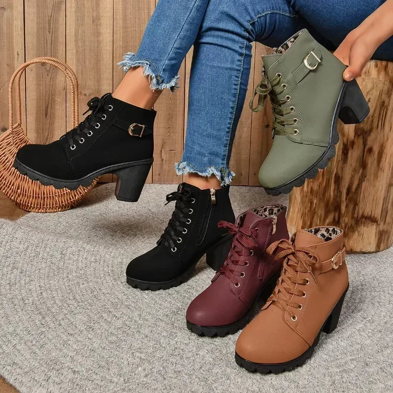 Bobby - Women's Ankle Boots with High Heels and Lace-Up Closure