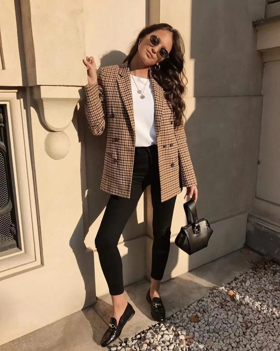 Women's Vintage-style Checked Blazer