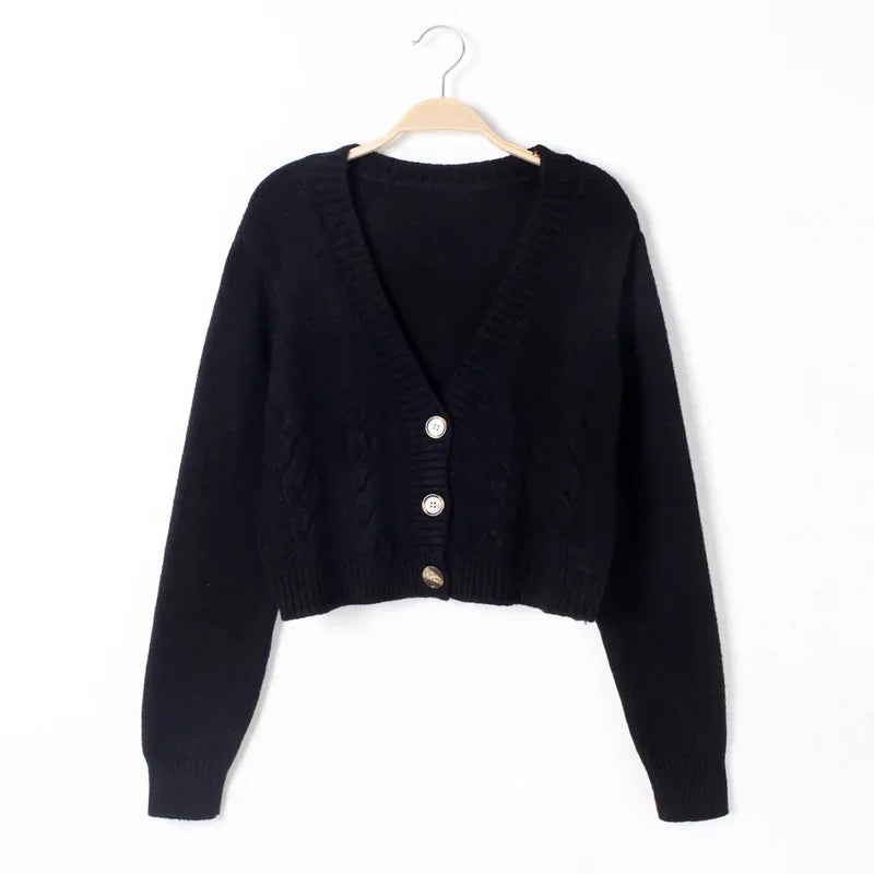 Lynn - V-Neck Cropped Long Sleeve Cardigan Women