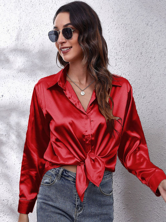 Joele - Women's Blouse with Loose Fit, Button Closure, and Sides Sleeves