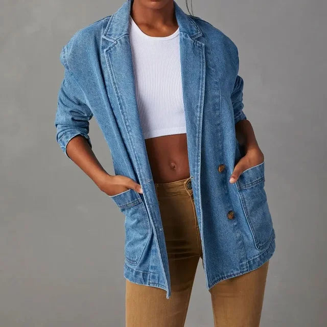 Denim Blazer with Relaxed Fit for Women