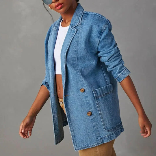 Denim Blazer with Relaxed Fit for Women