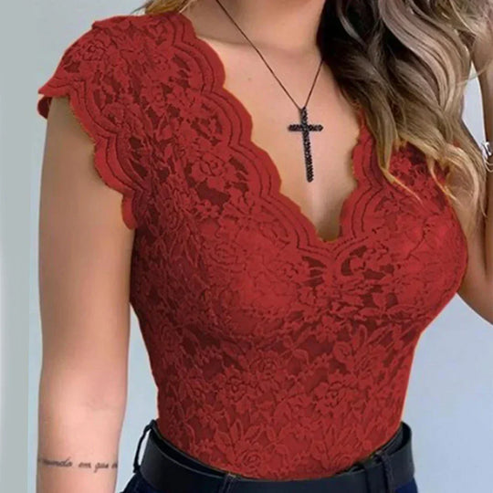 Claire Blouse - Short Sleeve Lace Blouse