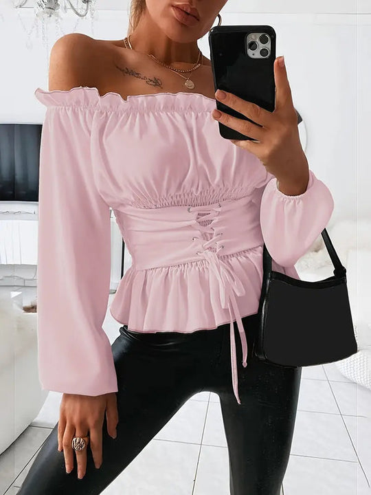 Liz Top - Off-Shoulder Top with Adjustable Waist and Long Sleeves