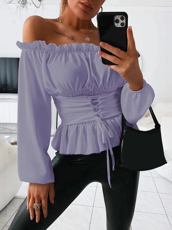 Liz Top - Off-Shoulder Top with Adjustable Waist and Long Sleeves