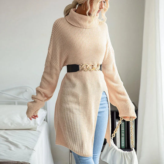 Plain Long-Sleeve Jumper with Side Slits | Simple and Stylish Knitwear