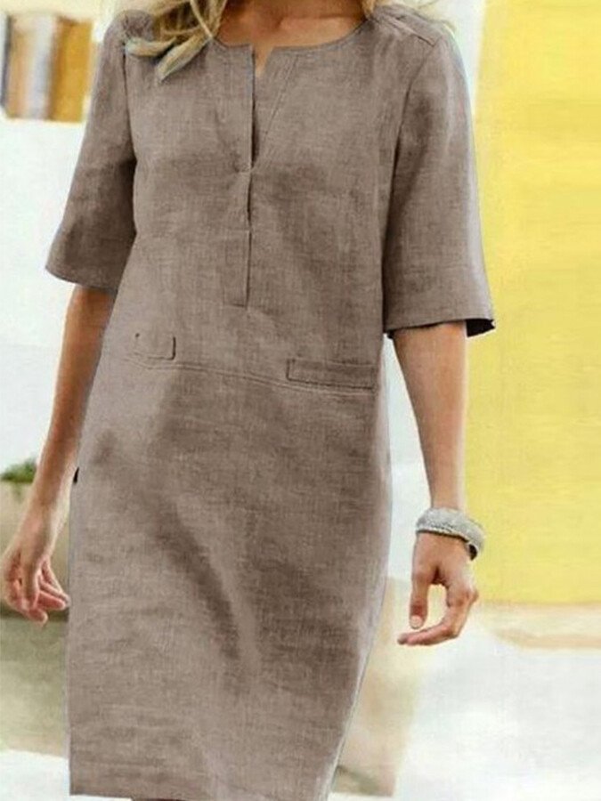 Chic Women's Cotton-Linen Short-Sleeved Dress