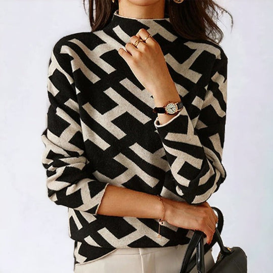 Lissy - Long Sleeve Geometric Knit Sweater