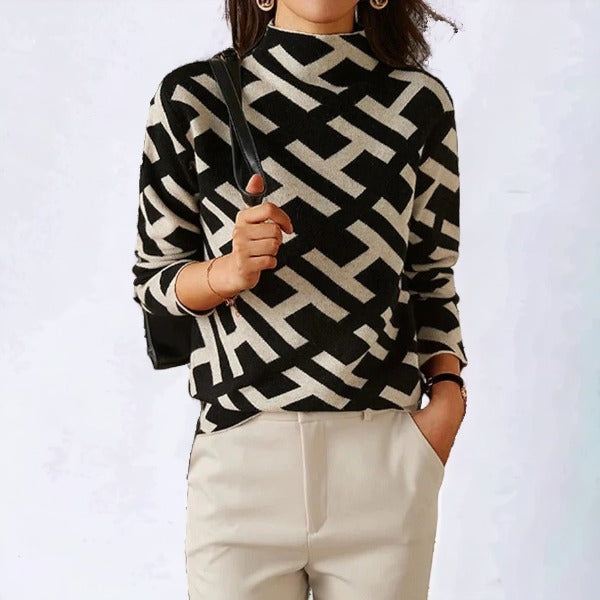 Lissy - Long Sleeve Geometric Knit Sweater