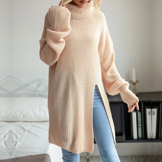 Plain Long-Sleeve Jumper with Side Slits | Simple and Stylish Knitwear