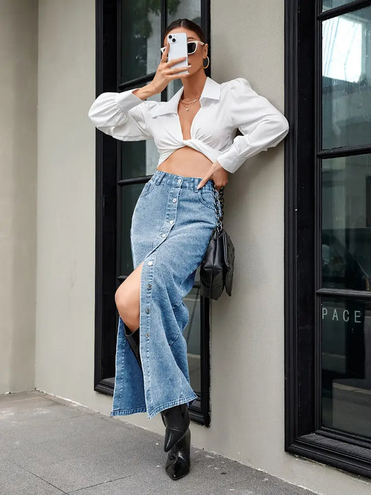 Ella | Light Blue High-Waist Denim Skirt