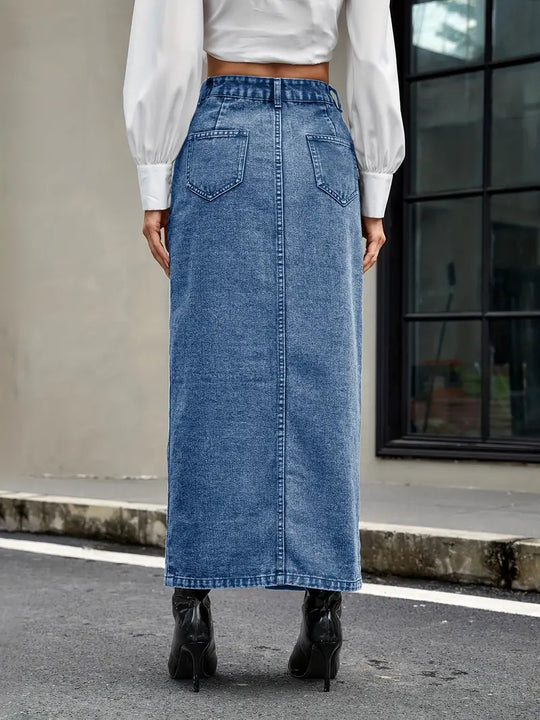 Ella | Medium Blue High-Waist Denim Skirt