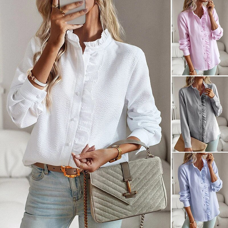 Chloe - Elegant Long-Sleeved Blouse with Cuff Collar