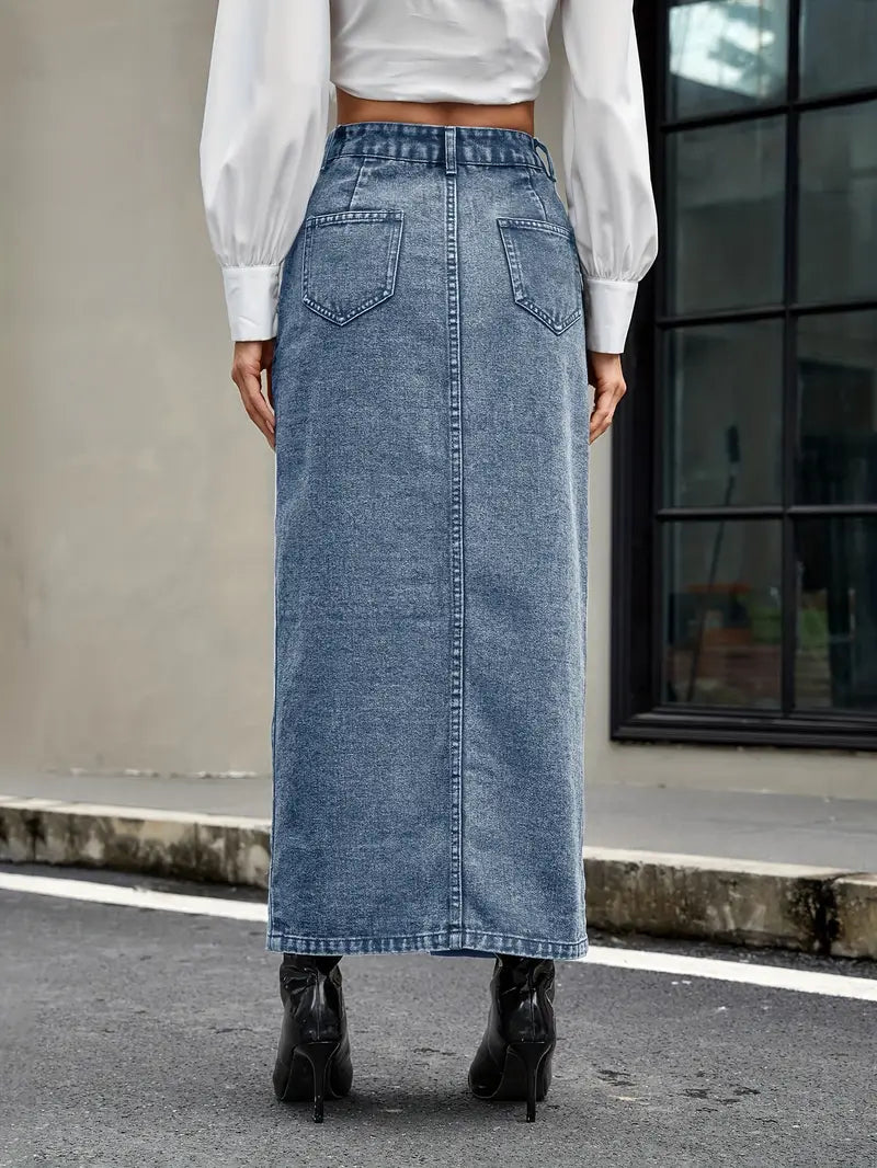 Ella | Sea Blue High-Waist Denim Skirt