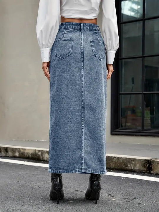 Ella | Sea Blue High-Waist Denim Skirt