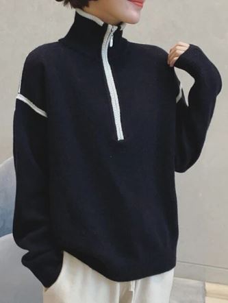 Zip-Up High Neck Sweater