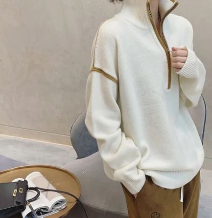 Zip-Up High Neck Sweater