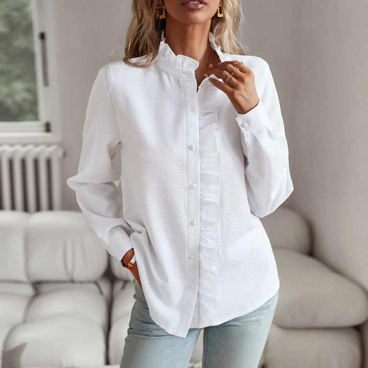 Chloe - Elegant Long-Sleeved Blouse with Cuff Collar